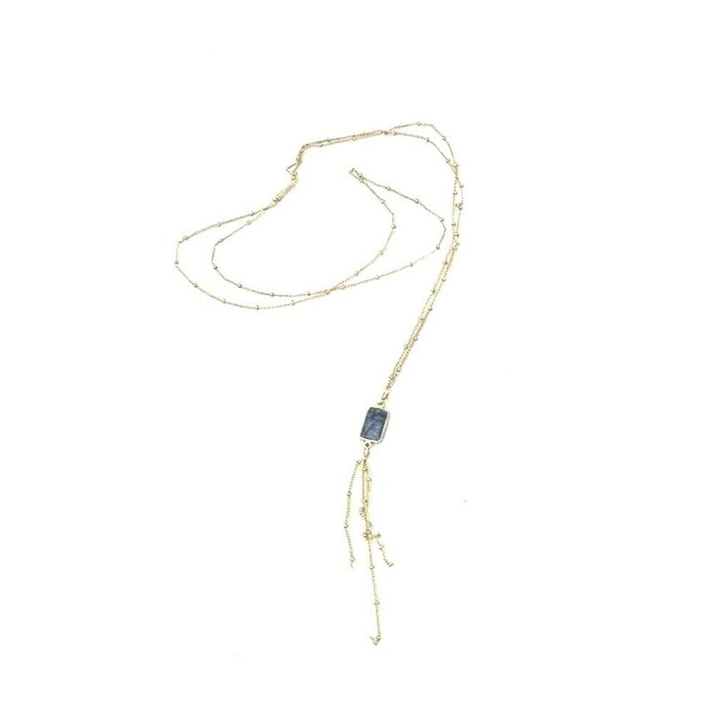 Unbranded 18" Gold Tone Long Chain Rectangular Kyanite Pendant